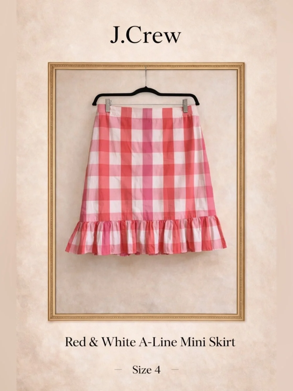 J.Crew Pink Gingham Mini Skirt 💕 Preppy Chic Ruffle Hem Summer Brunch Picnic